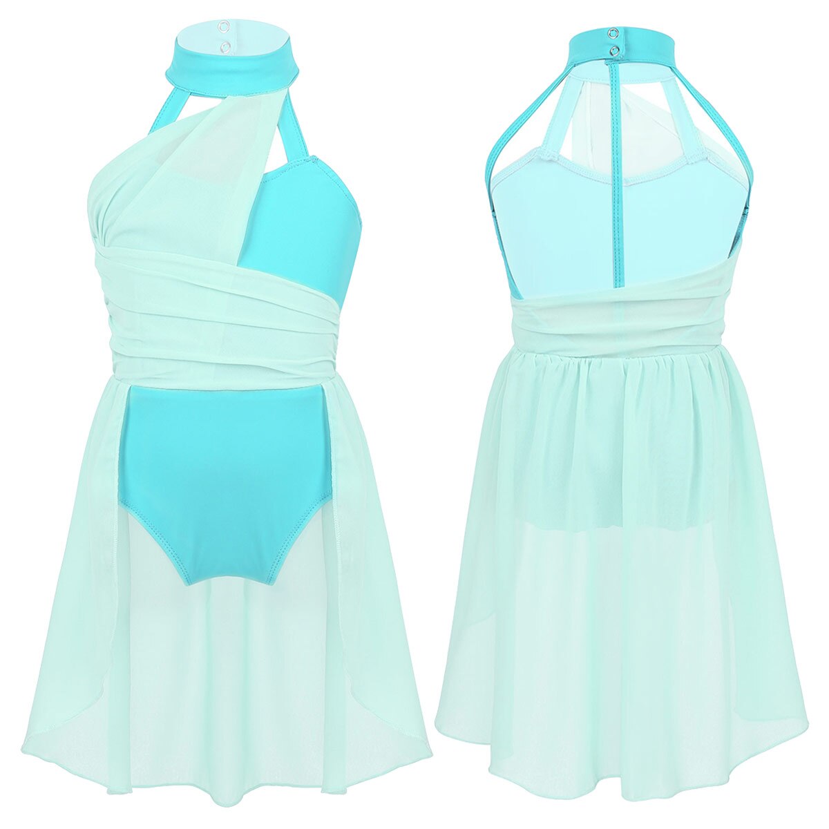 Mädchen Ballett Kleid freundlicher lyrisch tanzen Kostüm Geraffte Chiffon Mieder eingesperrt Zurück tanzen Trikot Kleid Eislaufen Kleid Dancewear