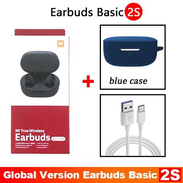 Original Xiaomi Redmi Airdots 2s Earphone Mi True Wireless Earbuds Basic 2s Bluetooth 5.0 Air2 SE TWS Mic Gaming Mode In Stock: 2S blue Cable