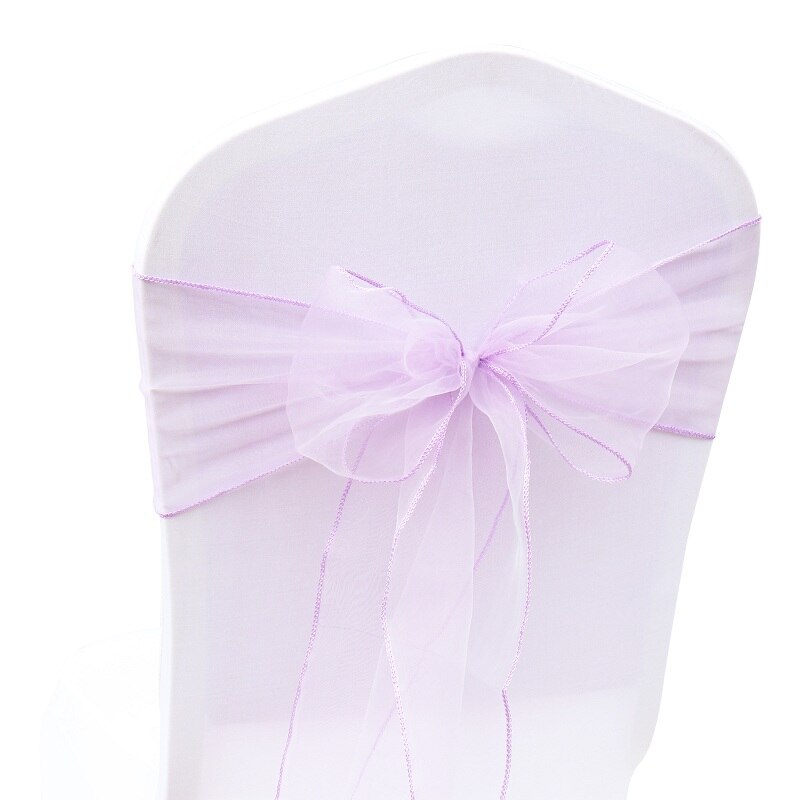 100pcs/set Organza Chair Sashes Wedding Chair Knot Cover Decoration Chairs Bow band Belt Ties For Weddings Banquet: Lavender