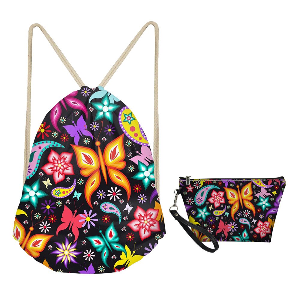 Mozoeyu 3d vlinder trekkoord rugzak make-up tas set 2 stuks dames reisaccessoires lichtgewicht schoudertassen