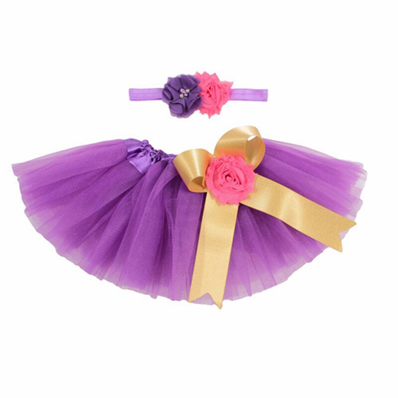 7 Kleuren Mode Meisjes Baby Set Strik Tutu Rok Bloem Hoofdband Fotografie Prop Kostuum: Dark Purple