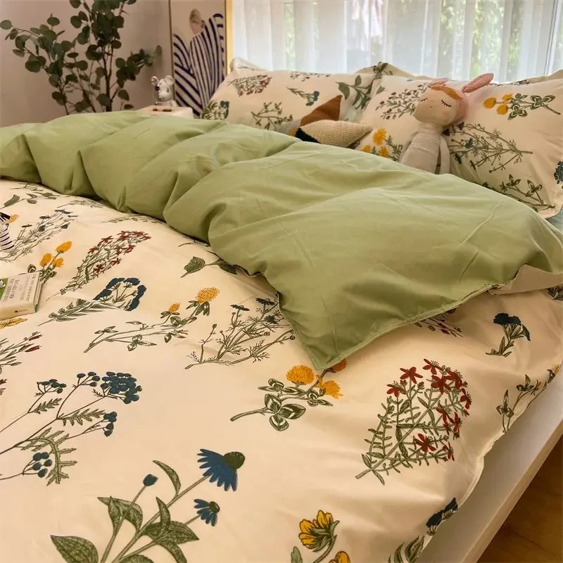 Juego de ropa de cama de cereza para niñas y niños, funda de edredón sin relleno, Sábana plana, funda de almohada, ropa de cama Kawaii