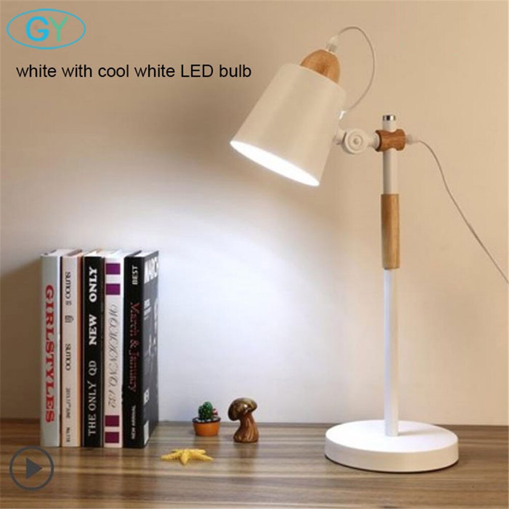 7W Led Bulb desk Lamps Flexible wood Table Lamp Office Studio Home Wooden Table Desk Lighting for Bedroom/Living Room/Cafe Bar: white cool white