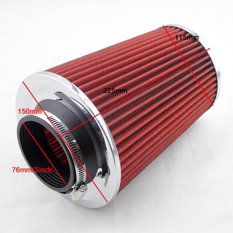 Car intake filter with inner diameter of 76MM, red crank air filter with pedal, car universal kit