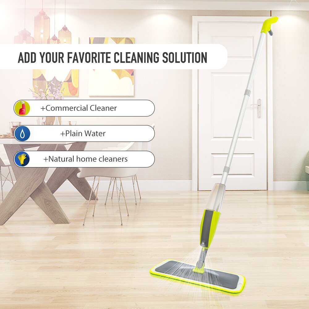 Hand Free Green White Spray Mop with 3/6 Reusable Microfiber Pads 360 Degree Handle Mop for Home Laminate Ceramic Floor Cleaning