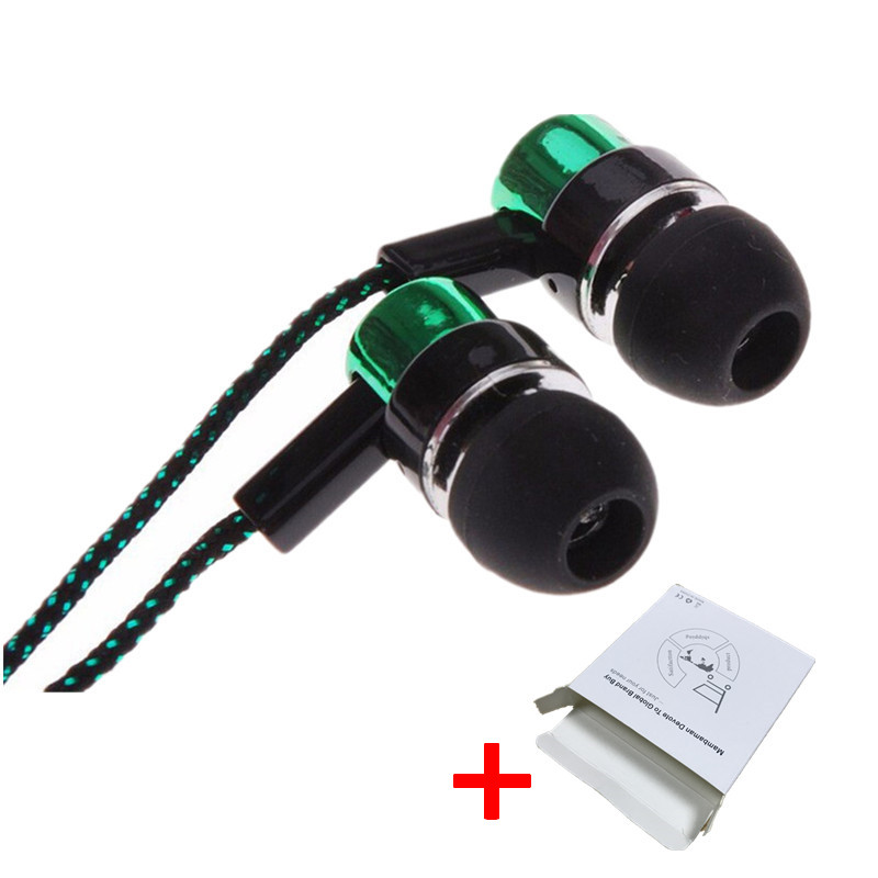 3.5mm in-ear earphones bass LR sport earphone headset stereo for Iphone 6 6s 7 ipad mini mp4 samsung xiaomi huawei: green With m Box