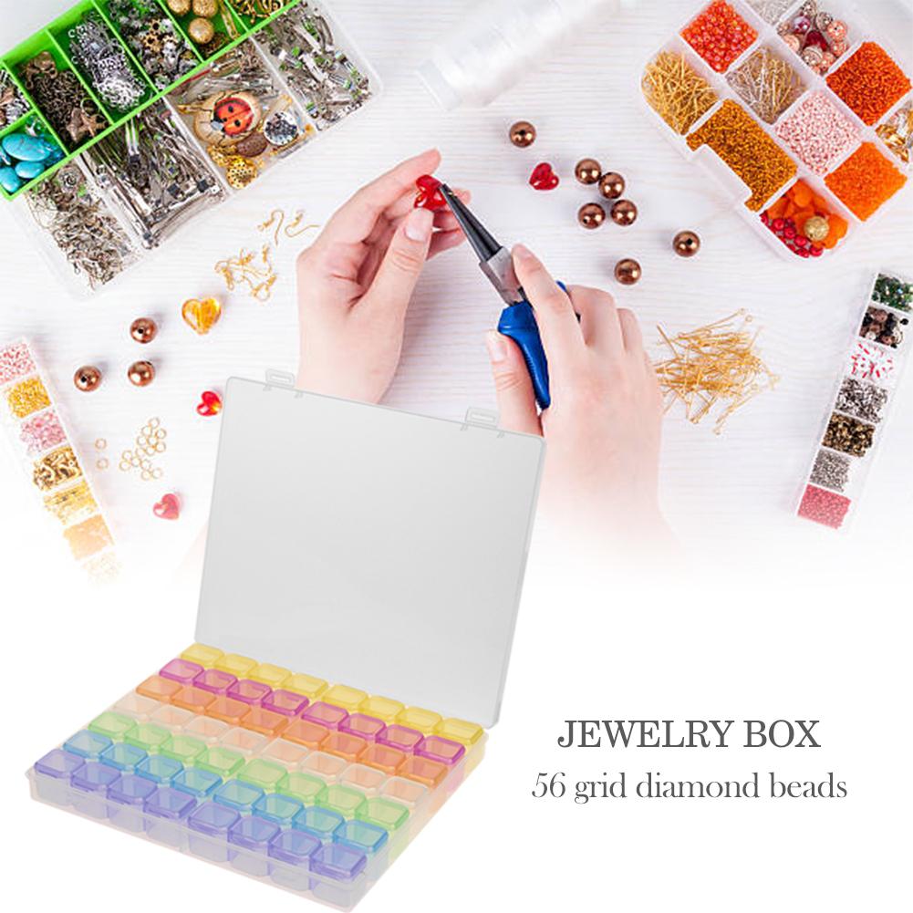 56 grades diy pintura diamante caixa de jóias caixa de jóias cristal grânulo organizador brinco colar anel armazenamento caso recipiente