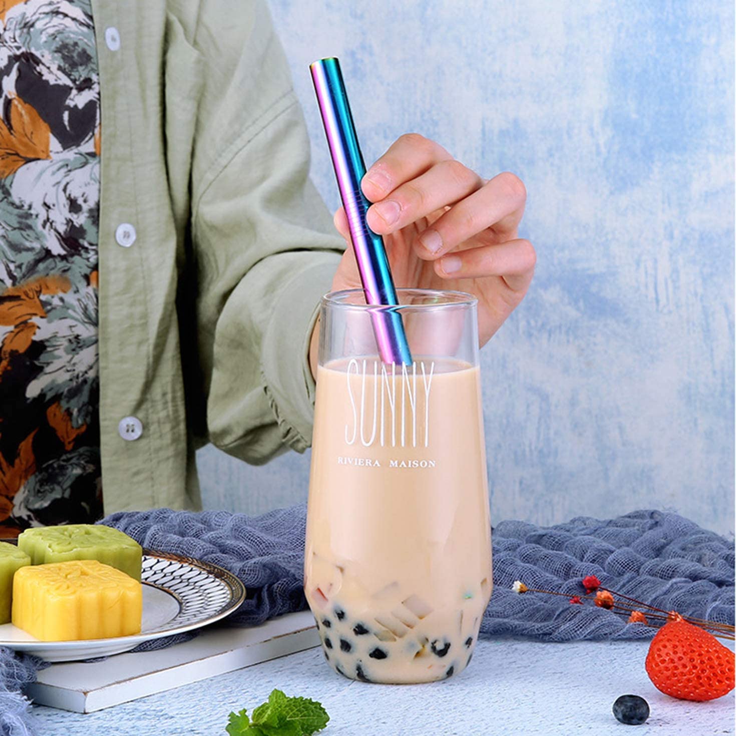 Large 12mm Bubble Tea Milkshake Straw Reusable Metal Straw 304 Stainless Steel Drinking Straws Set Bar Boba Straight Straw Tubes