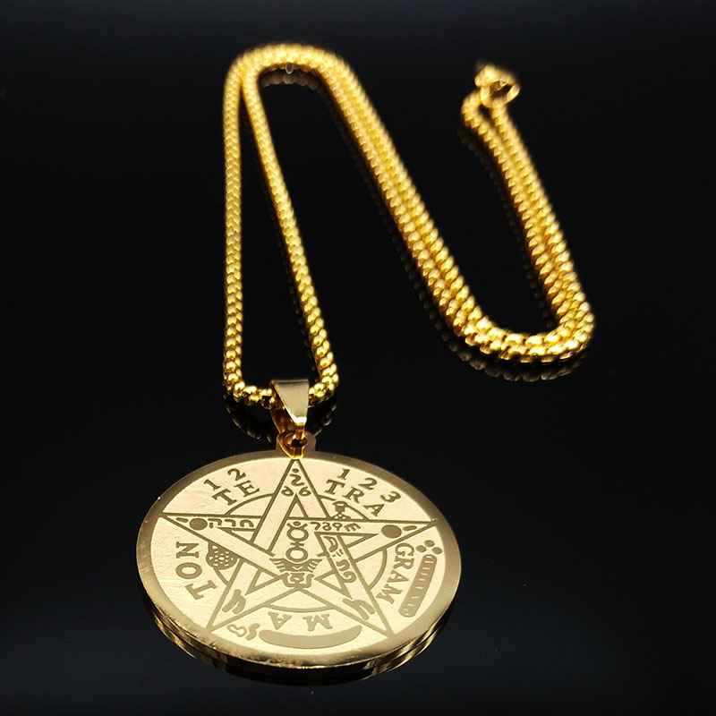 Colliers de chaîne en acier inoxydable pour hommes, pentagramme de sorcellerie, couleur or, pendentifs Tetragrammaton, bijoux, cadenas N1163S: Couleur or