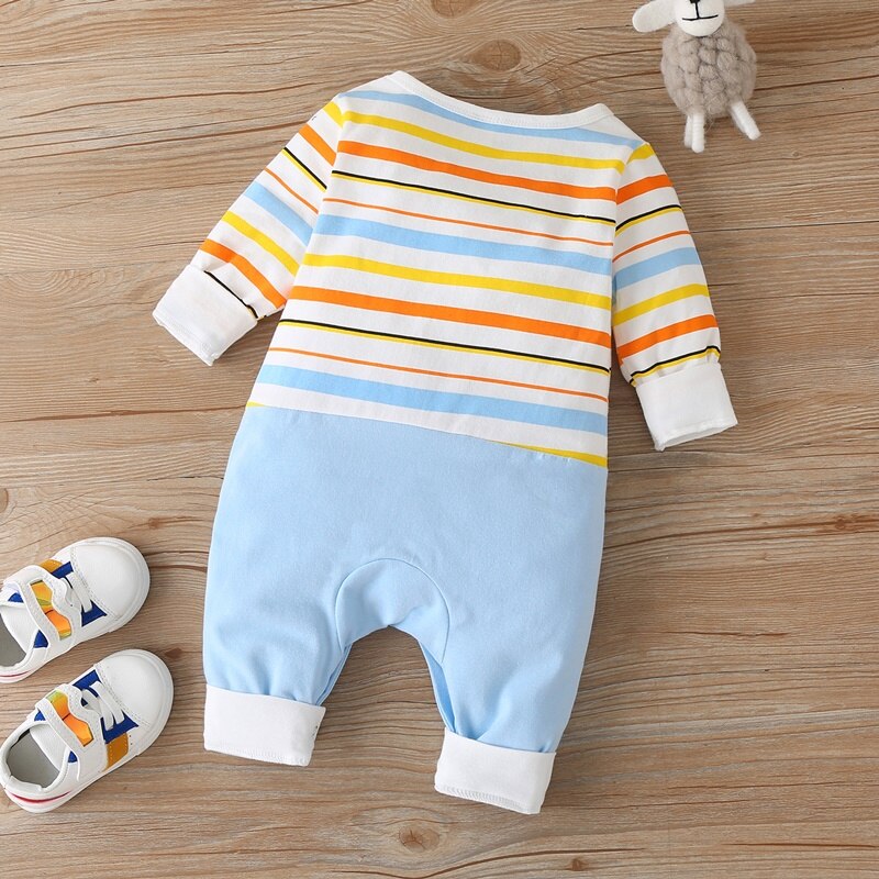 Katoenen Baby Meisje Jongen Romper Fall Leuke Cartoon Dier Schapen Gestreepte Brief Patchwork Lange Mouwen Baby Meisje Kleding Winter 0-18M