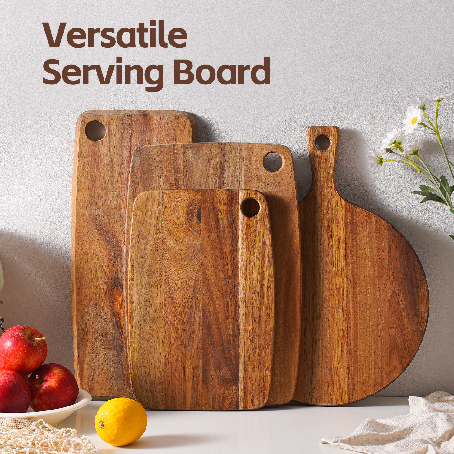 Acacia Wood Cutting Board Charcuterie Board Decorative Wooden Serving Board for Kitchen