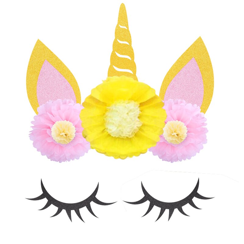 Pompon en papier licorne en forme de fleur | Oreilles licorne en corne, bricolage de décoration d'arrière-plan pour fête mariage, décoration de chambre d'anniversaire d'enfants: 6