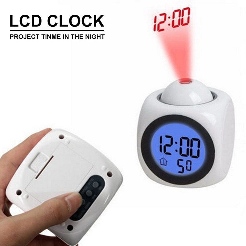 Attention Projection Digital Weather LCD Snooze Clock Bell Alarm Display Backlight LED Projector Home Clock Timer