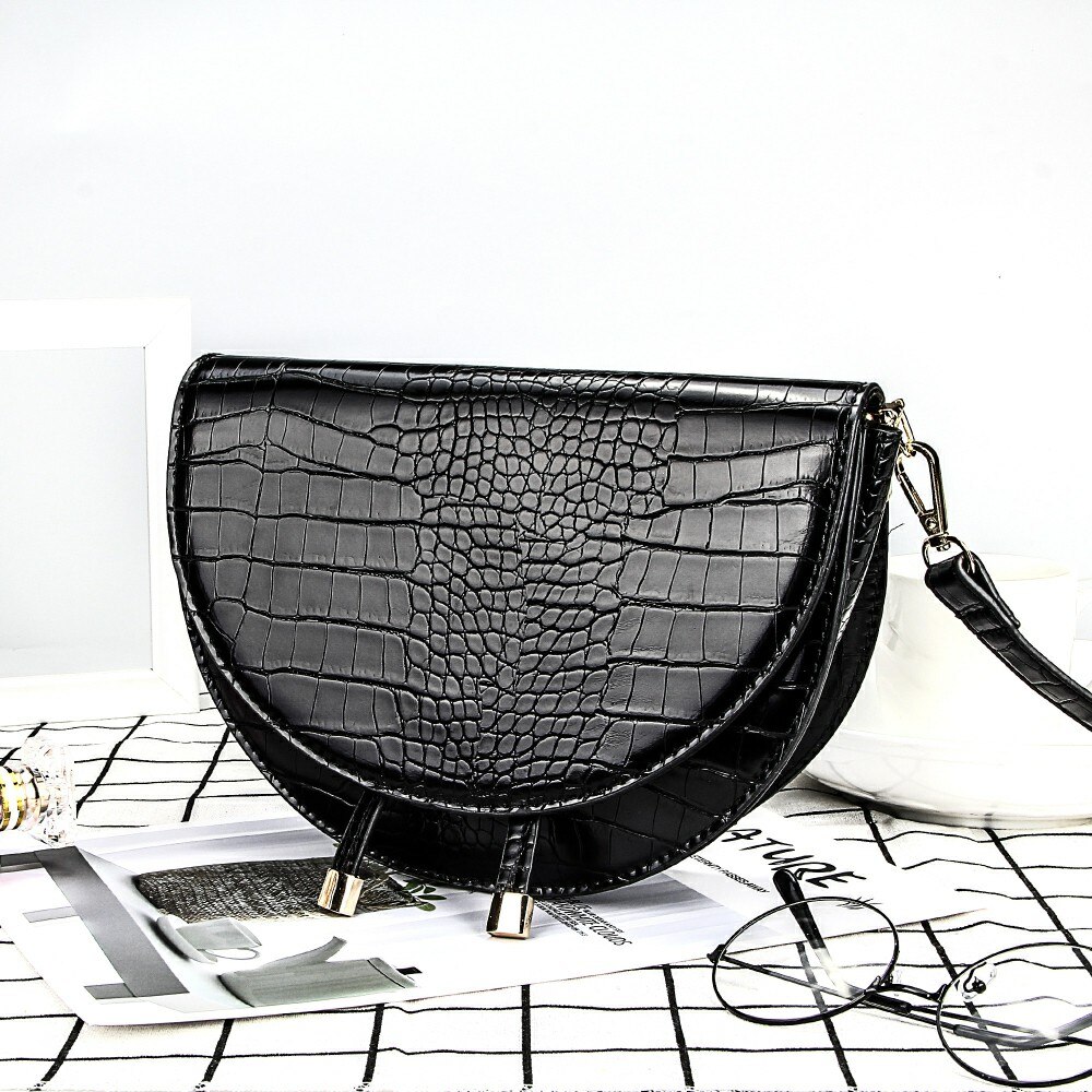 Crocodile Pattern Crossbody Bags for Women Half Round Messenger Bag Pu Leather Luxury Handbags Lady Bags Shoulder Bag