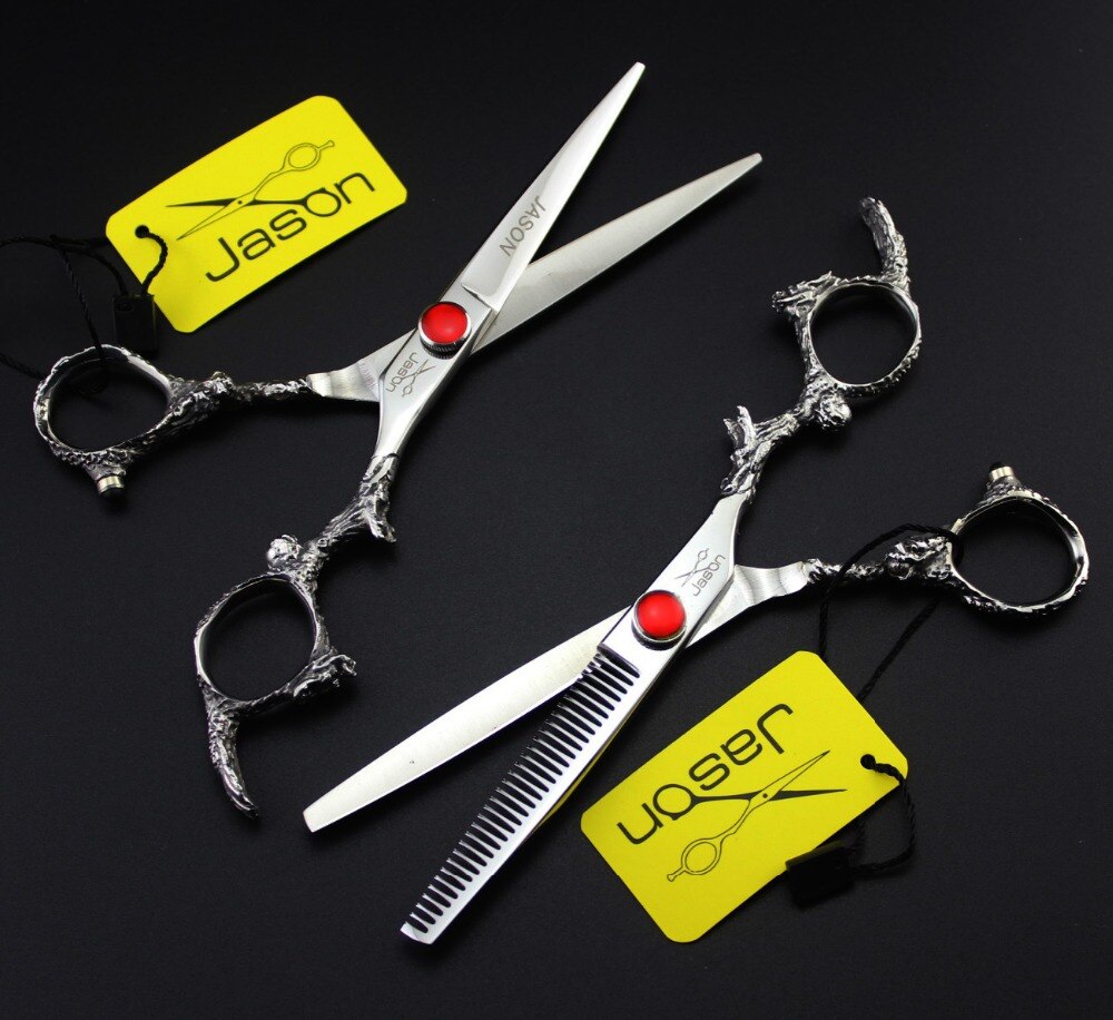 331# 6'' Brand Jason TOP Hairdressing Scissors 440C Dragon Handle Barbers Cutting Scissors Thinning Shears Hair Scissors