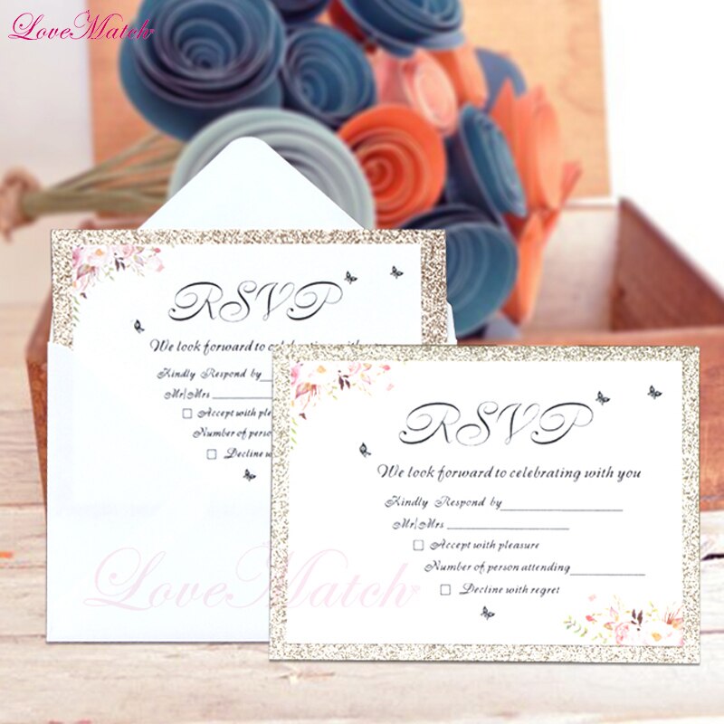 50pcs/lot Flower Invitation Card Print Blank Page Golden Edge Wedding Birthday Party Greeting Card for Guest Wedding Favor Decor