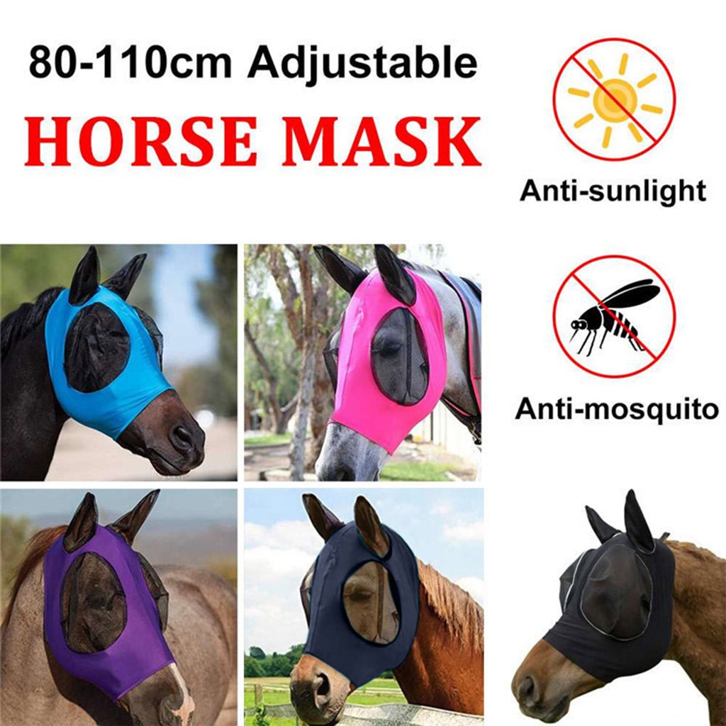 Máscara de malla antimoscas para caballos, mascarilla antimosquitos para caballos, cubierta de cabeza de caballo, cómoda, protege contra moscas