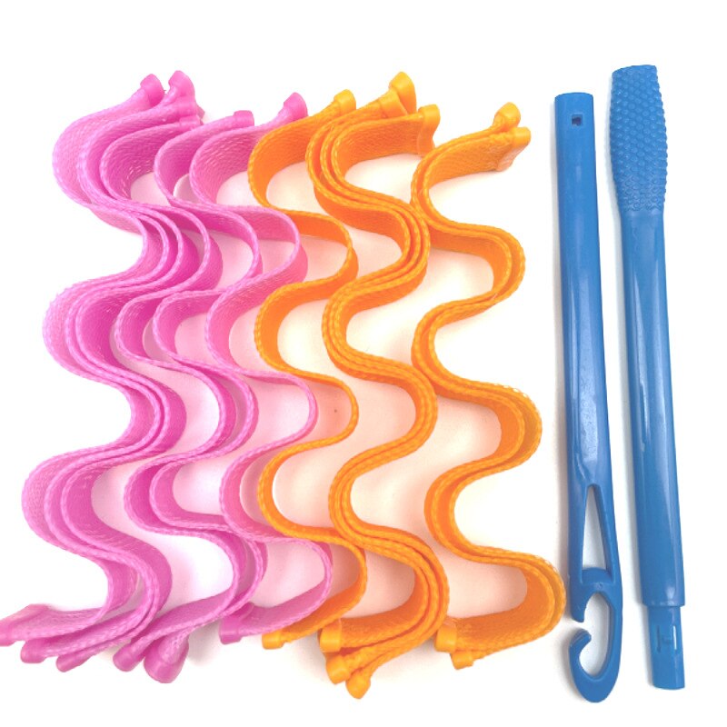12 Stuks Magic Hair Curler Geen Schade Aan Haar Diy Golf Krul Rollers Draagbare Kapsel Sticks 30Cm Duurzaam Curling hair Styling Tools: Pink and Orange