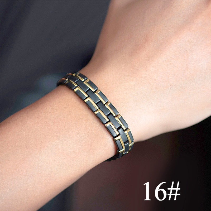 Frauen Männer magnetisch die Gesundheit Armband Schwarz Titan Stahl Energie Therapie 4 in1 Magnete Negativ Ionen Germanium Armreifen