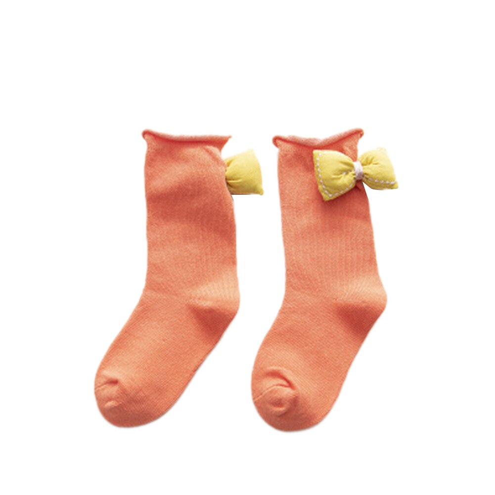 Crianças 3d bowknot meias crianças meninas antiderrapante malha joelho alta meia bonito algodão meados do tubo meias perna sólida mais quente: Laranja / 3-5Y