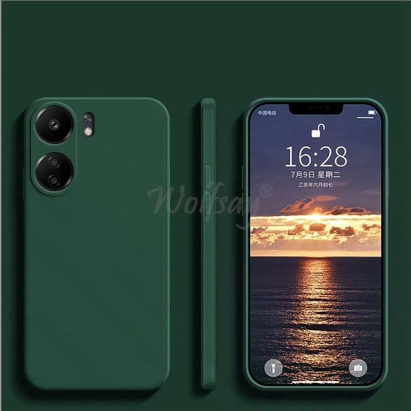Für Xiaomi POCO C65 Fall Flüssigkeit Silikon Plain Gummi Fundas Schutz Fall POCO C65 Abdeckung TPU Telefon Fall POCO C65 Abdeckung: Schwarz Grün