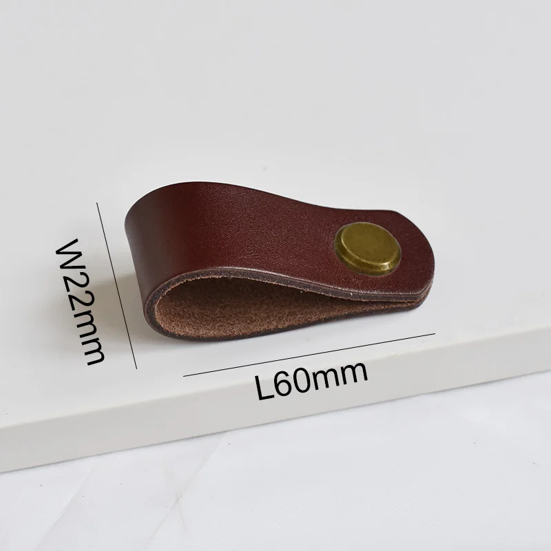 Boutons en cuir marron meubles rétro européens tiroir armoire porte poignée placard armoire à chaussures peau de vache tire bouton: Bronze