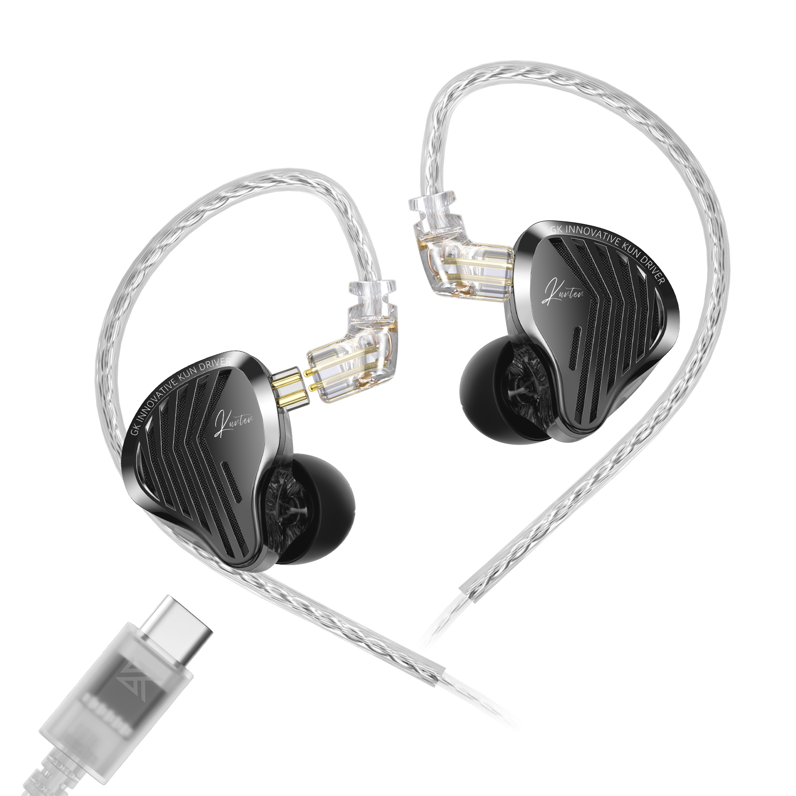 GK KUNTEN HiFi Bedrade Koptelefoon Zware Bas 3.5mm Type-C Dual Zilveren Kabel In-Ear Oordopjes met Microfoon voor Gaming Muziek PK KZ