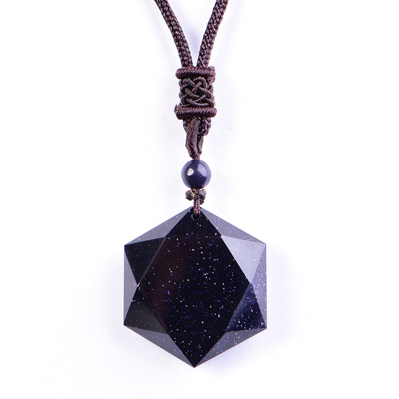 Black Obsidian Six Awn Star Pendant Necklace Jewelry Jade Fine Carved Amulet for Women Men