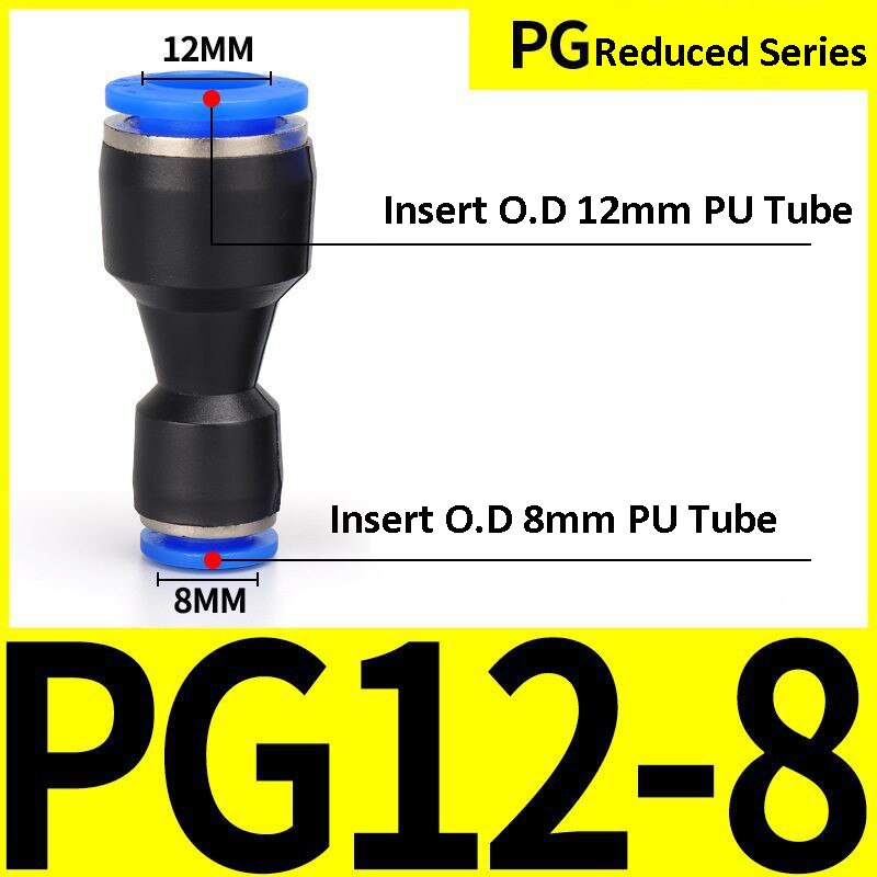 Pneumatiske fittings fitting plastkoblinger pu  pg 4mm 6mm to 8mm 10mm luft vannslange rør push-in rett luft hurtigkobling: Gul