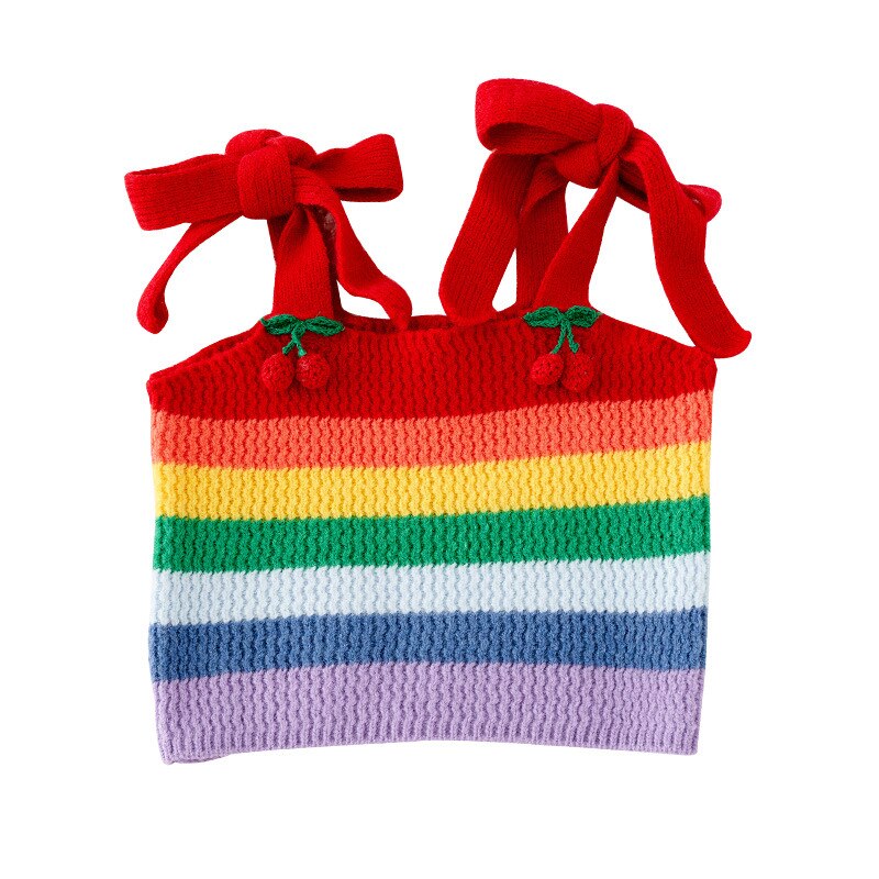 Småbørn børn baby piger regnbue kirsebær sweater sød lille slynge strikket vest piger efterårs kostumer børn outwear vest 1-9y