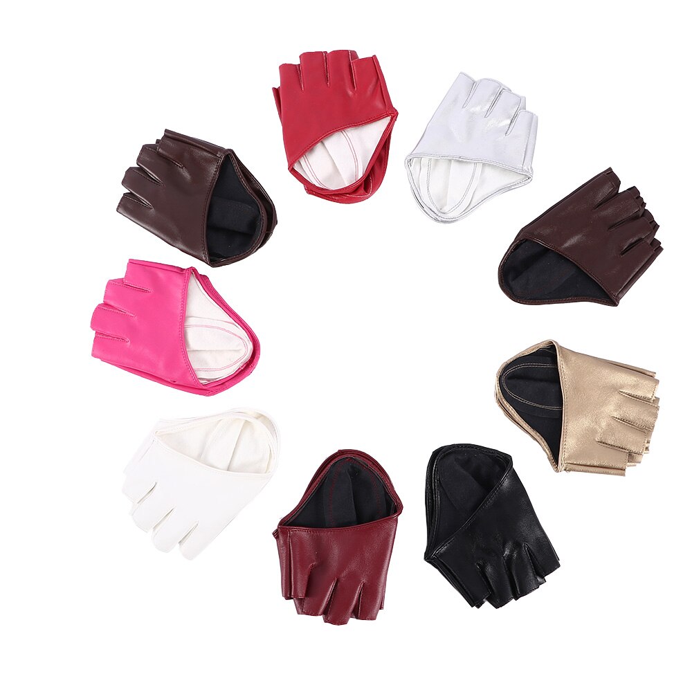 Women's Leather Gloves Half Palm Gloves Half Full Finger Driving Show Jazz Gloves Pole Dance Performance Gloves