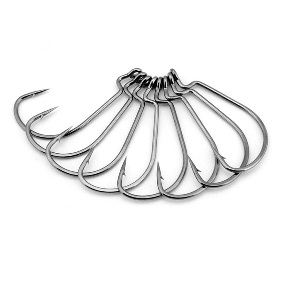 Anzuelos de pesca de acero al carbono 1/0 #2/0 #3/0 #4/0 #5/0 #, gancho de manivela para cebo de gusano suave, accesorios de pesca, 10 Uds.