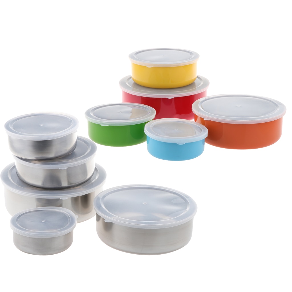 5Pcs Stainless Steel Mixing Bowls Set with Lids Non-Skid Silicone Covered Bowl Set for Food Beads Nuts Fruit Vegetable Container