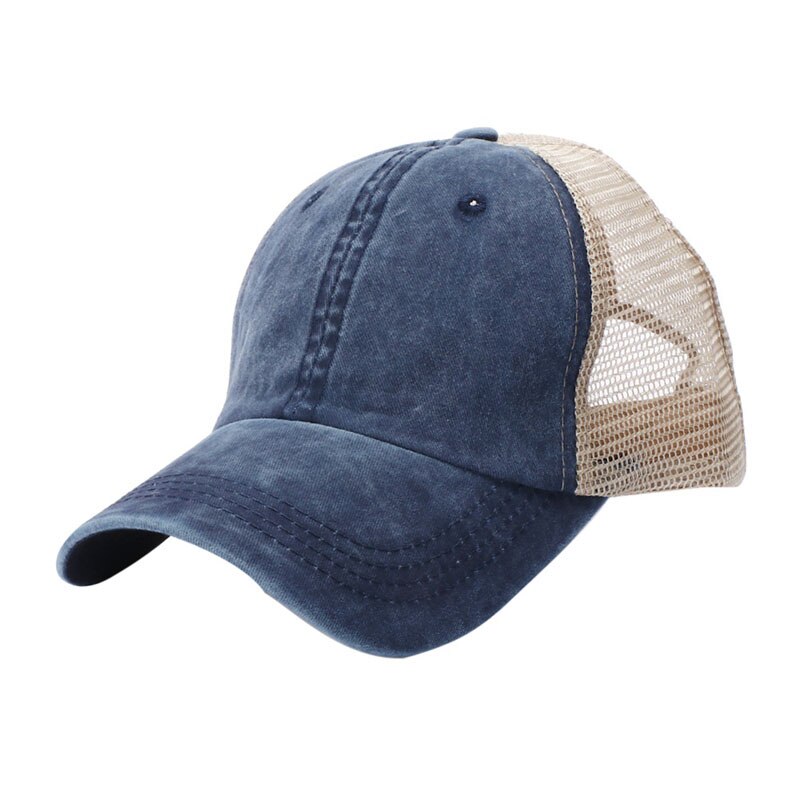 Tennis Baseball Cap Retro Stijl Gewassen Katoen Mesh Strapback Hoed Hoofddeksels Outdoor Sportkleding met Verstelbare Rug Sluiting