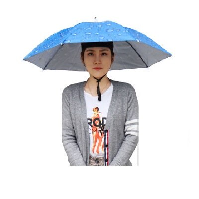 Bærbar hovedmonteret paraply 77cm solskærm letvægts camping fiskeri vandrefestival udendørs parasol foldbar hætte: Mørkeblå