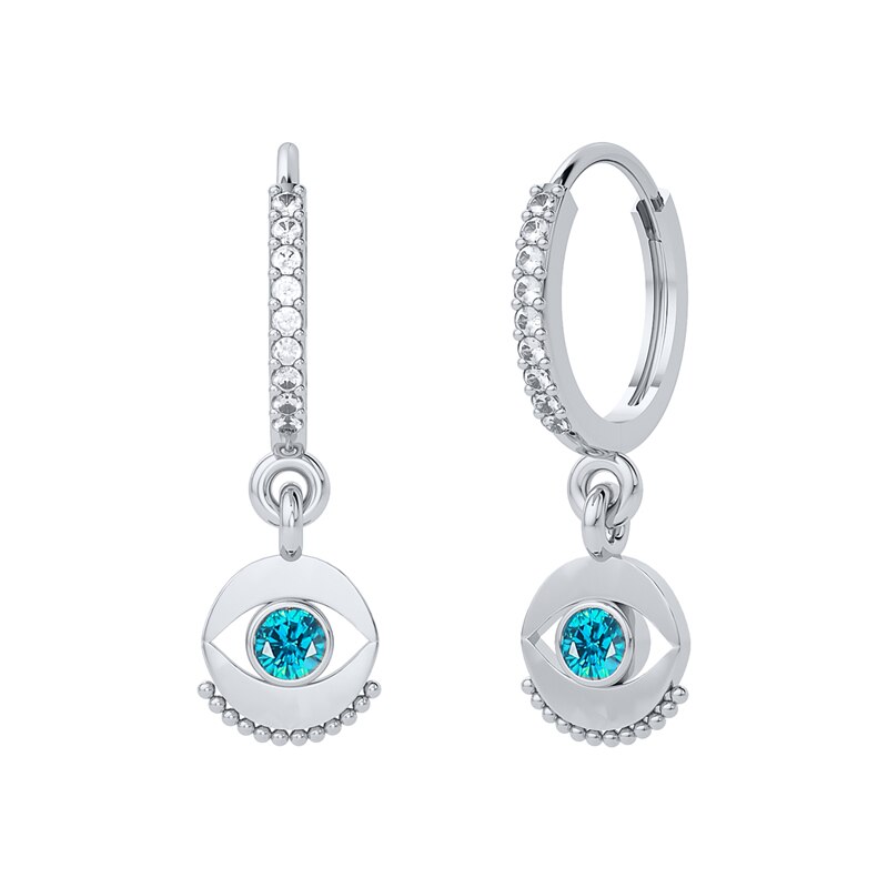 BOAKO 925 Sterling Silver Black Blue Zircon Eye Pendant Hoop Earrings For Women Luxury Bohemian Pave Crystal Circle Earring: 4