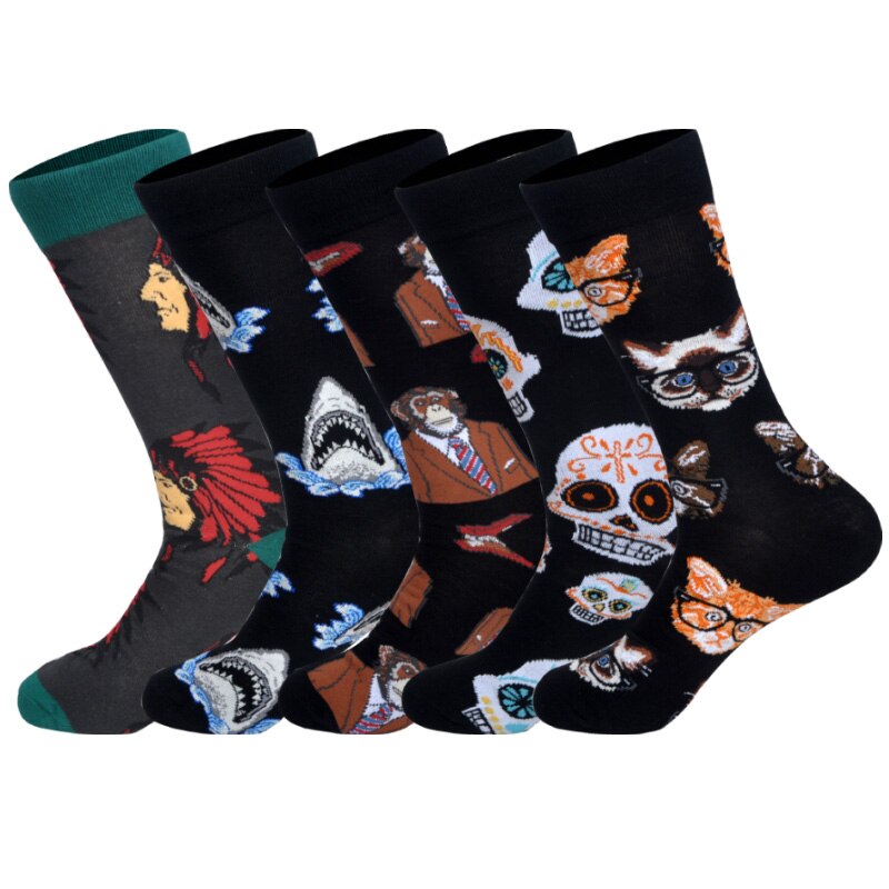 Nedenunder 5 par/parti efteråret ankom skateboarding sokker mænd kunst britishstyle streetwear hip hop calcetines: Meget i