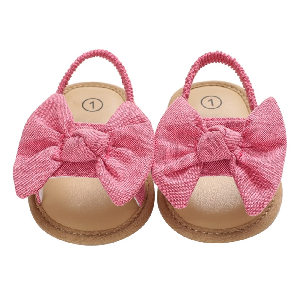 Sandalen babymeisjes strik knoop zomer zachte zool platte prinsessenschoenen baby antislip eerste stappers binnen spelen: Rood / 0-6 maanden