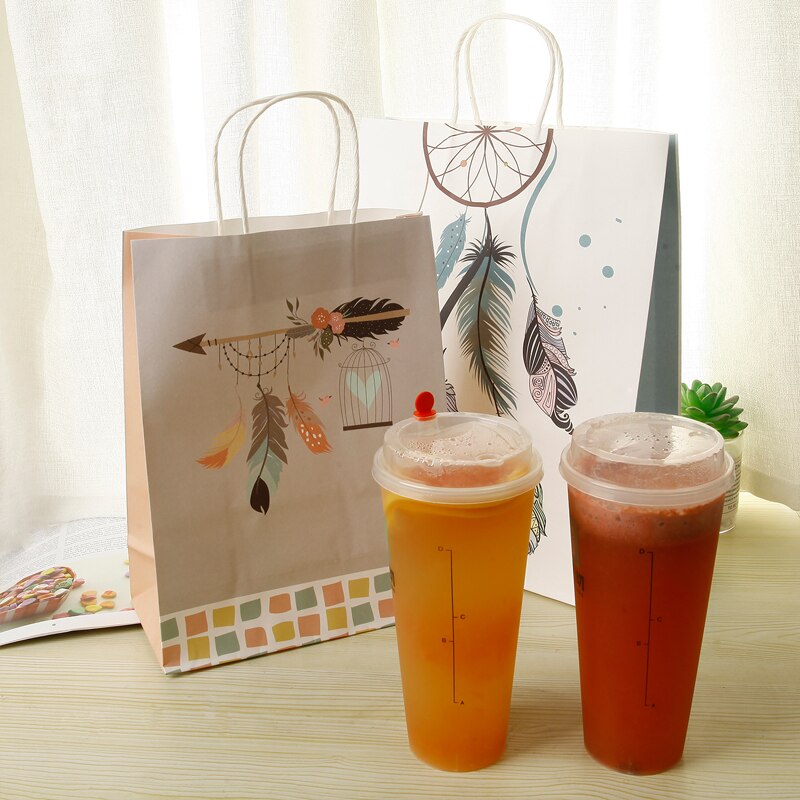 10Pcs Dromerige Kraft Papieren Zakken Met Handvat Dream Catcher Papieren Zakken Nieuwjaar Wedding Party Gunst Deco Pakket 22x16cm