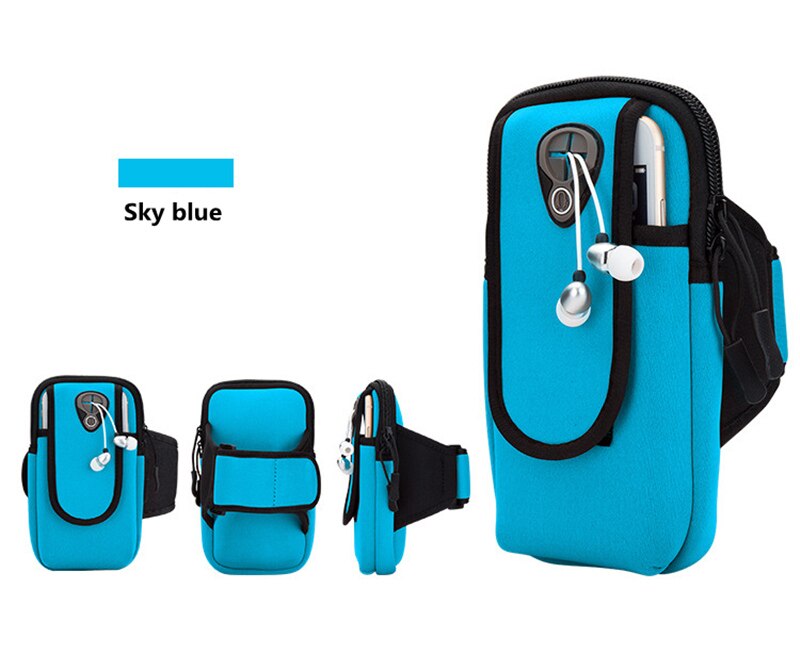 6.0 '' taske til telefon på hånden universel sport armbånd sag lynlås fitness løbearm taske taske til mobiltelefon: Himmelblå