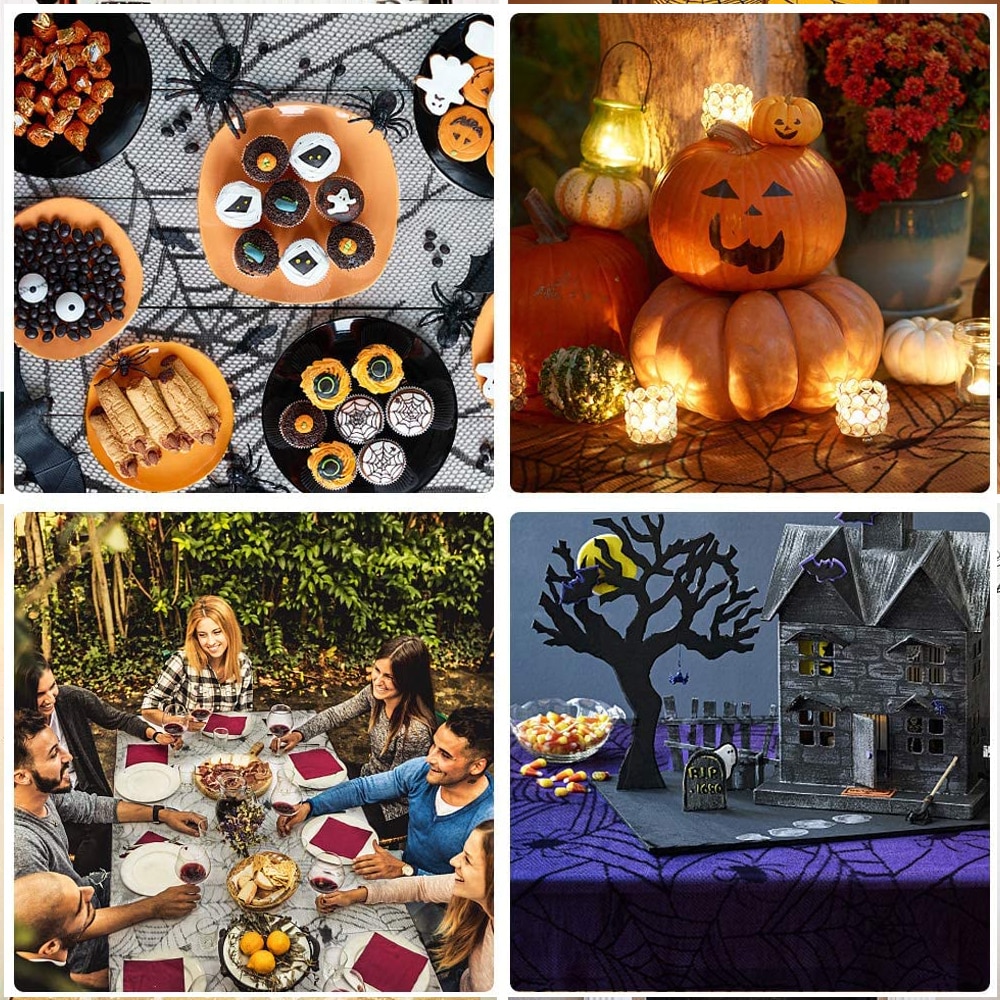 2 stk halloween dekorasjon blondere edderkoppnett skjelett hodeskalle fest duk svart peis mantel skjerf ordning dekorasjon rekvisita