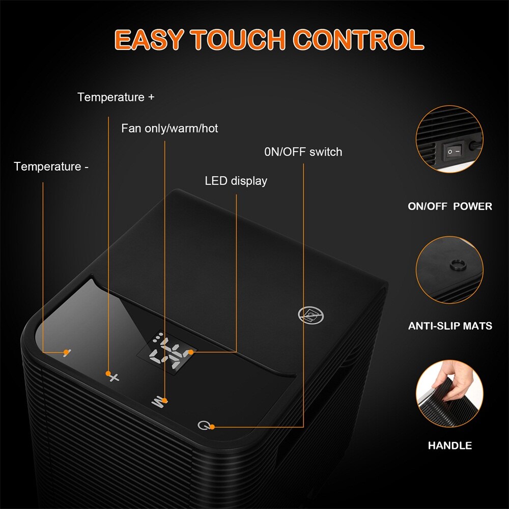 2000W High-power Home Heater With Touch Control Portable Fast Heating Electric Warm Air Fan Office Room Health Heaters