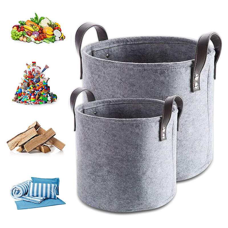 Felt Storage Basket Living Room Tea Table Gray Sundries Storage Basket Cloth Felt Storage Box Bedroom Socks Round Barrel Storage