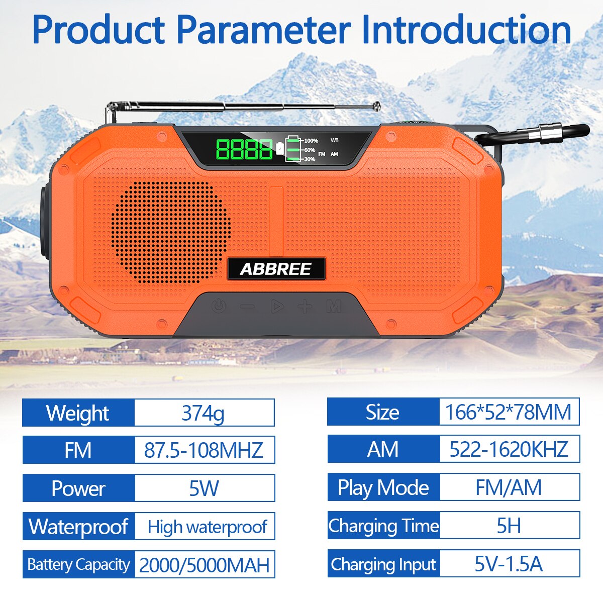 Emergency Radio 5000mAh Solar Hand Crank Portable AM/FM/NOAA SOS Radio with Flashlight&amp;Reading Lamp Cell Phone Charger