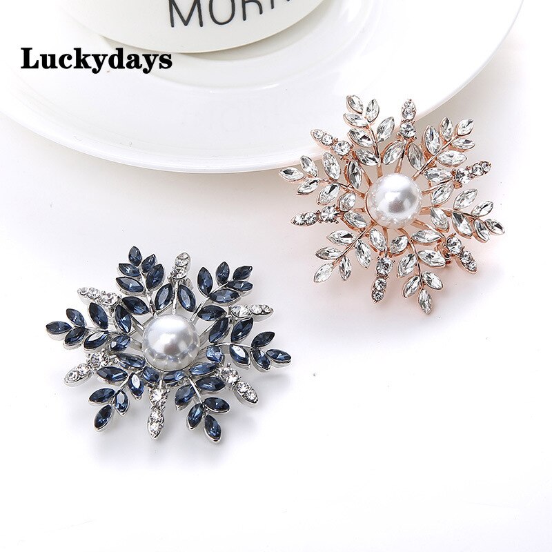 Luckydays spilla scintillante fiocco di neve invernale giallo oro rosa argento colore verde zircone spilla perla per gioielli da donna