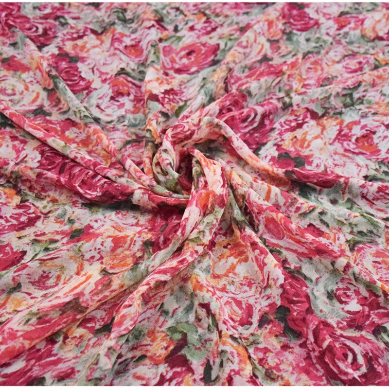 Tela de Chifón con flores para vestido, Material de ropa para mujer, transparente y ligero, de medio metro, para primavera y verano, T1584