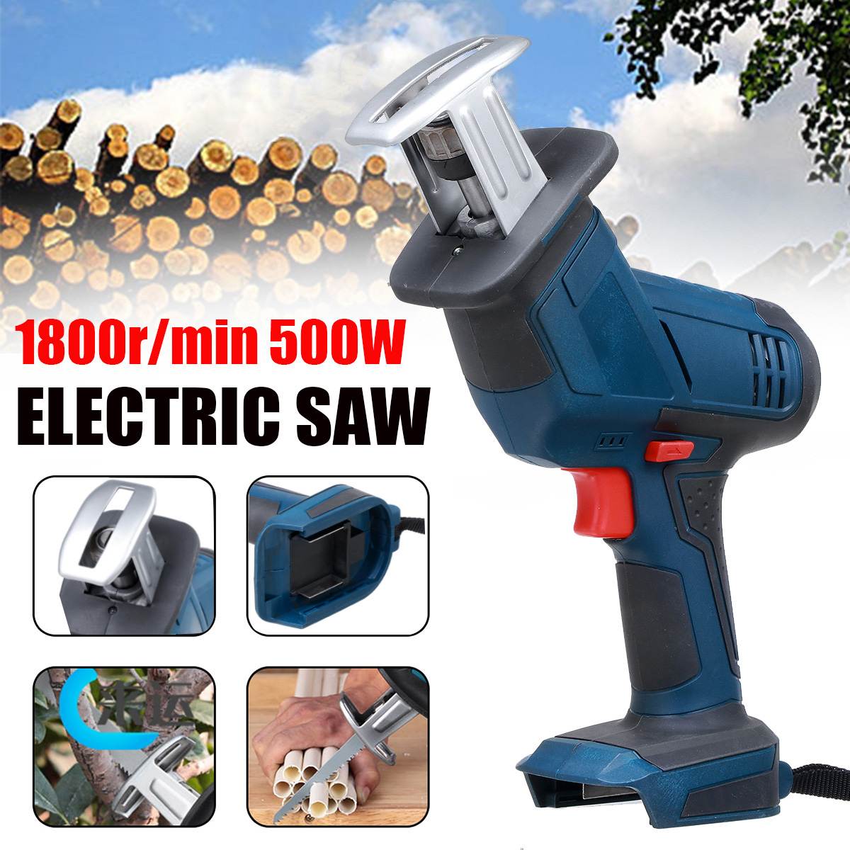 Drillpro 1800rpm 18V Cordless Reciprocating Saw Rechargeable Electric Saw Metal Wood Cutting Machine Tool for Makita 18V Battery