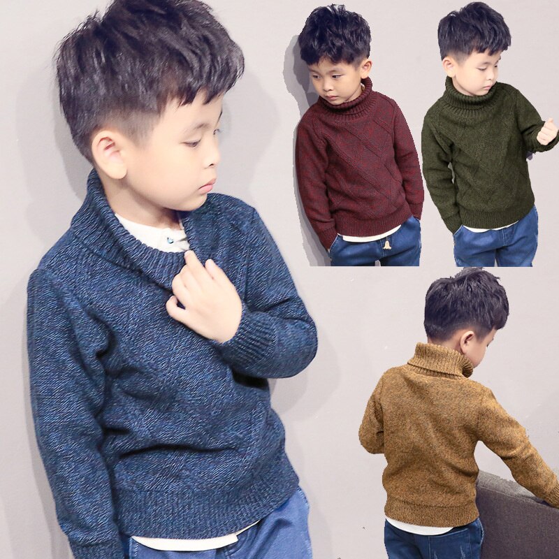 Suéter de cuello alto para niños, cárdigan de manga larga, cálido, uniforme escolar, invierno,