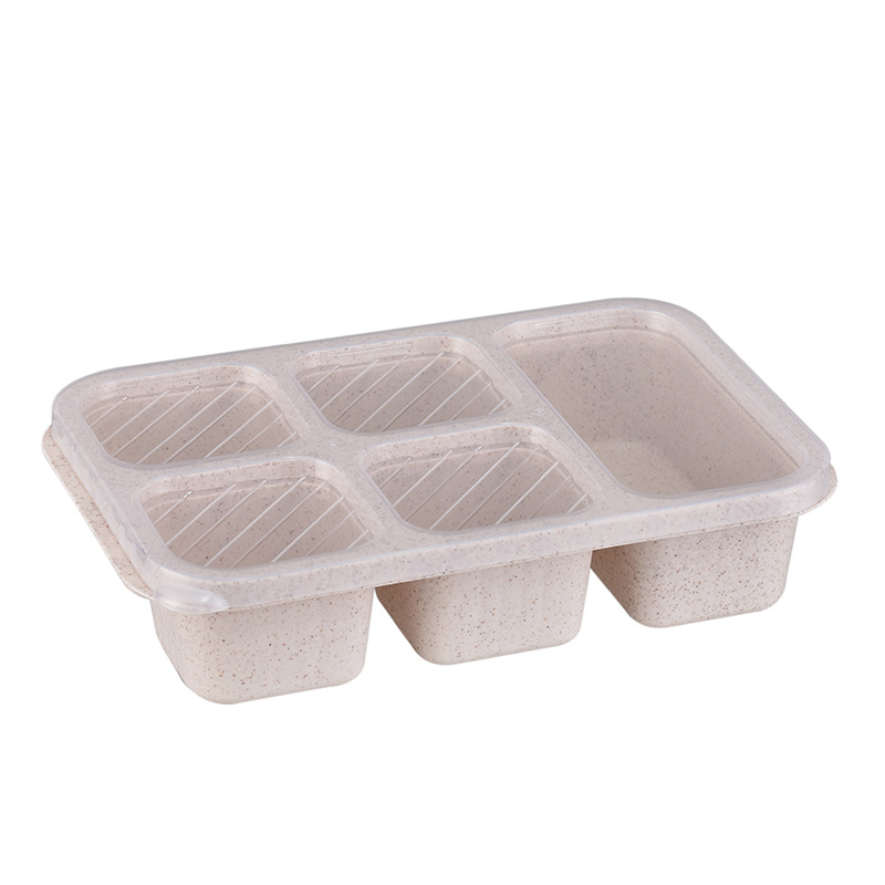 Lunchbox met vijf compartimenten en deksel, thee- en snackbox, lunchbox van tarwestro, bento-box, vershoudbakje voor snacks, snackbox.: Rood