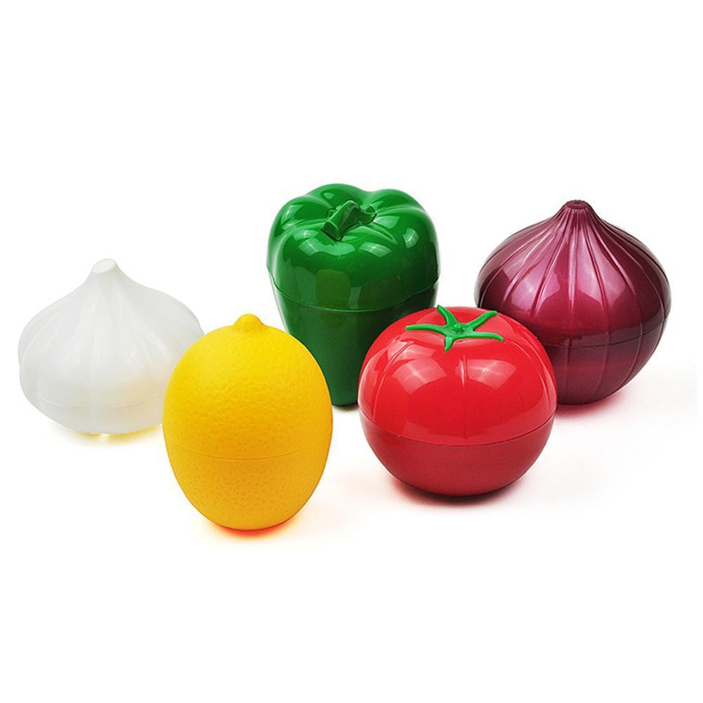 Caja de plástico para almacenamiento de alimentos, organizador con forma de verdura, ajo, limón verde, cebolla, pimienta, tomates, accesorios Hol X0F4